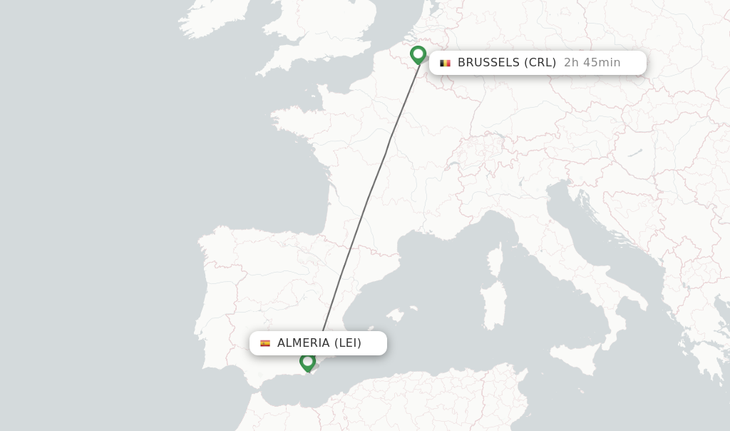Flights from Almeria to Brussels route map