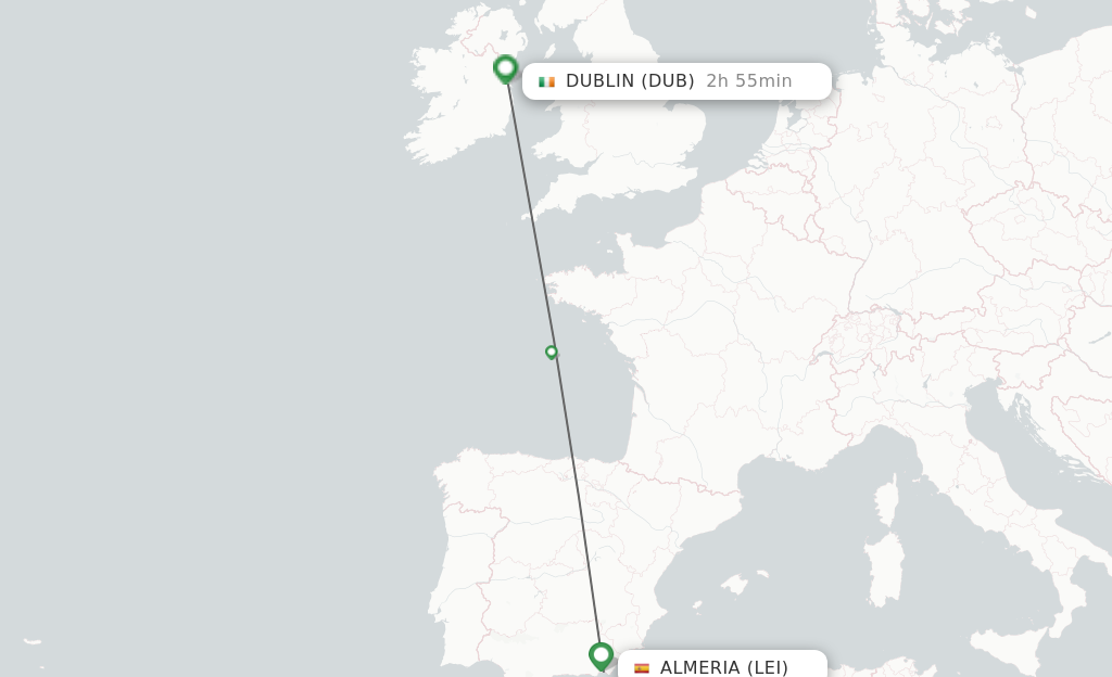 Flights from Almeria to Dublin route map