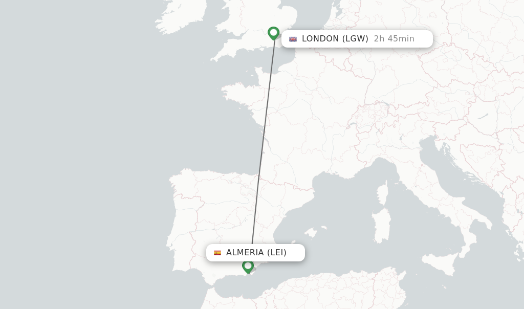 Flights from Almeria to London route map