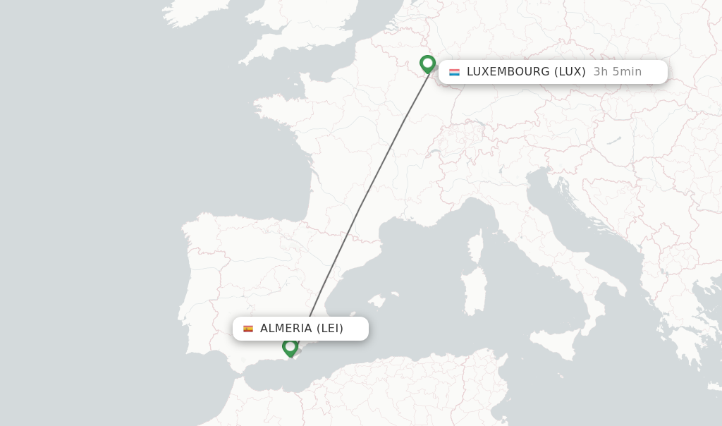 Flights from Almeria to Luxembourg route map