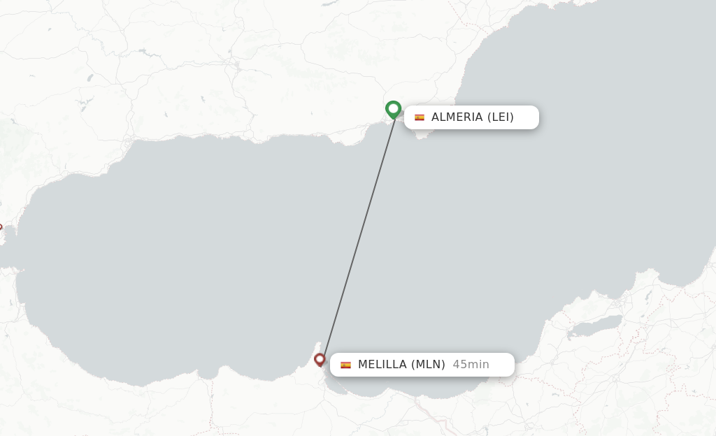 Flights from Almeria to Melilla route map