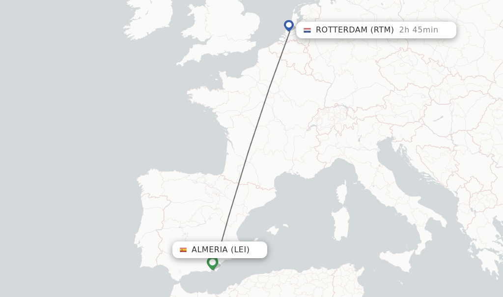 Flights from Almeria to Rotterdam route map