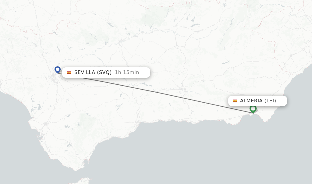 Flights from Almeria to Sevilla route map