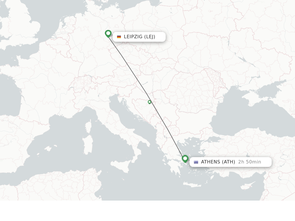 Flights from Leipzig/Halle to Athens route map
