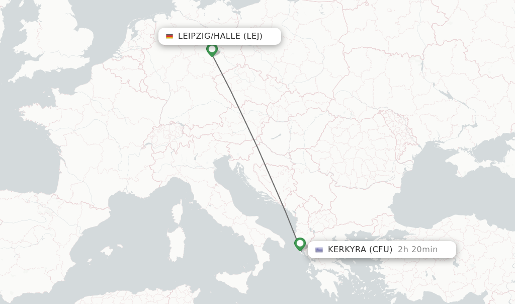 Flights from Leipzig/Halle to Kerkyra route map