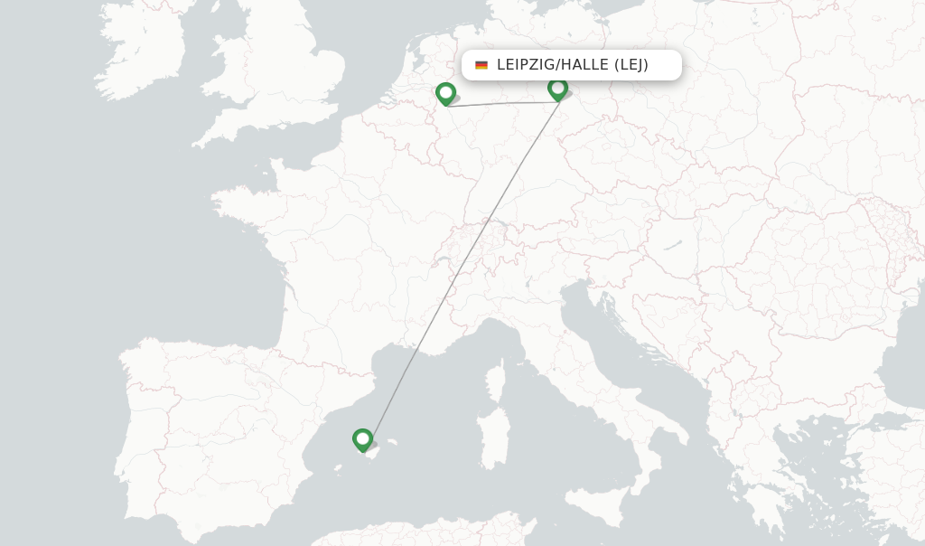 Route map with flights from Leipzig/Halle with Eurowings
