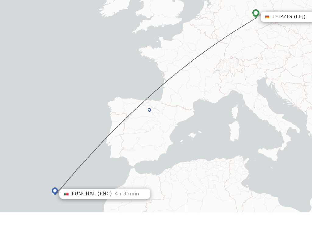 Flights from Leipzig/Halle to Funchal route map
