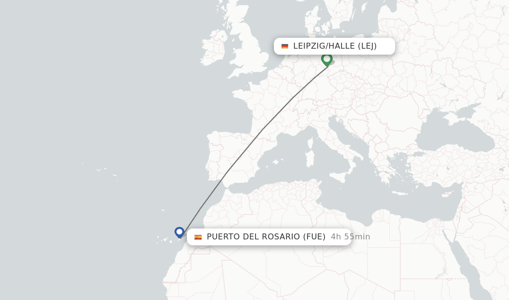 Flights from Leipzig/Halle to Puerto del Rosario route map