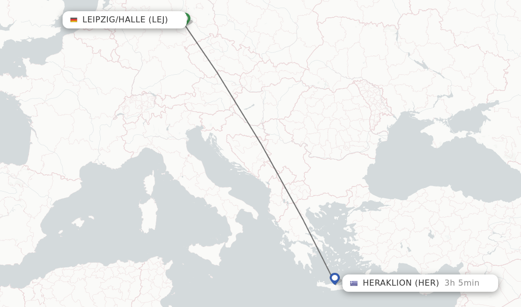 Flights from Leipzig/Halle to Heraklion route map