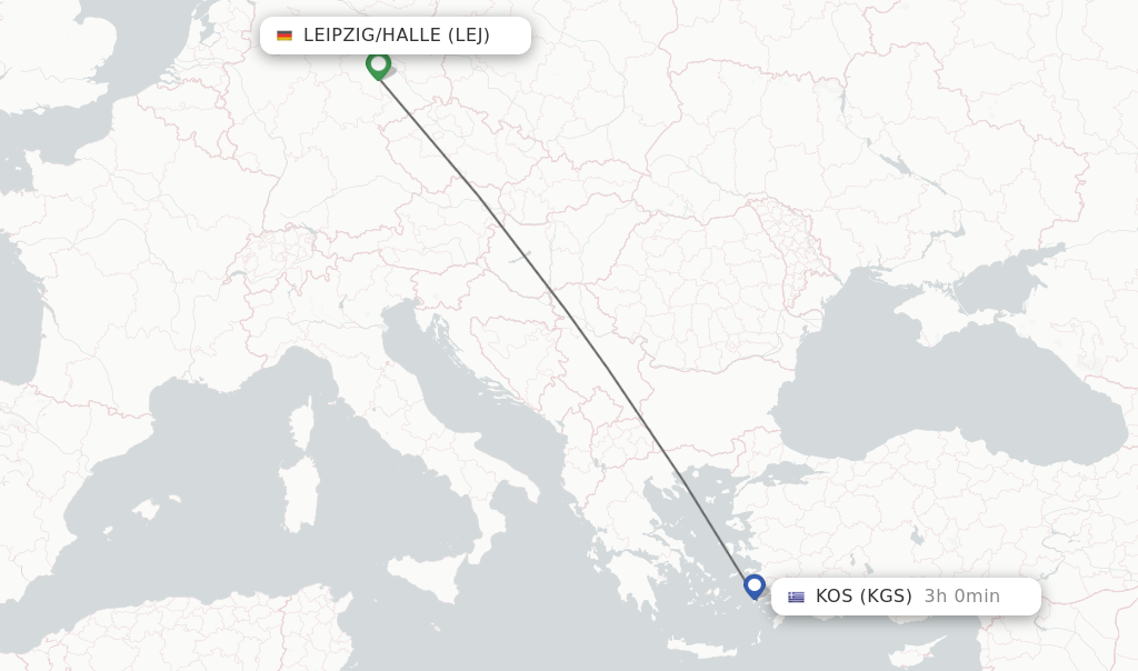 Flights from Leipzig/Halle to Kos route map
