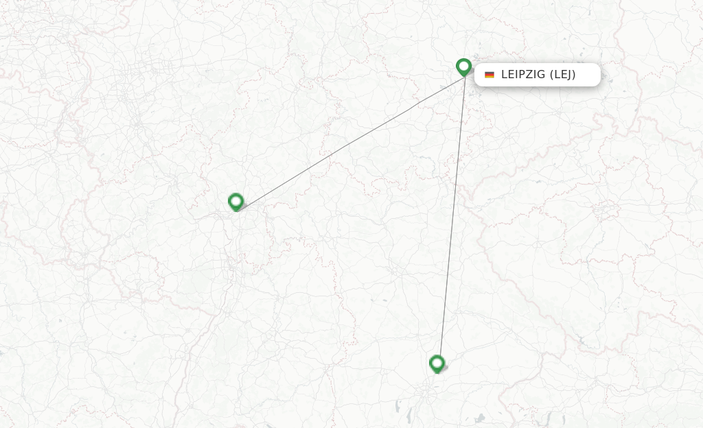 Route map with flights from Leipzig/Halle with Lufthansa