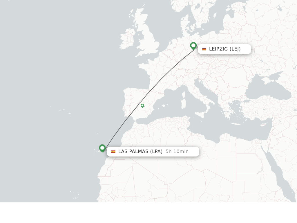 Flights from Leipzig/Halle to Las Palmas route map
