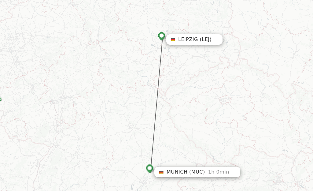 Flights from Leipzig to Munich route map