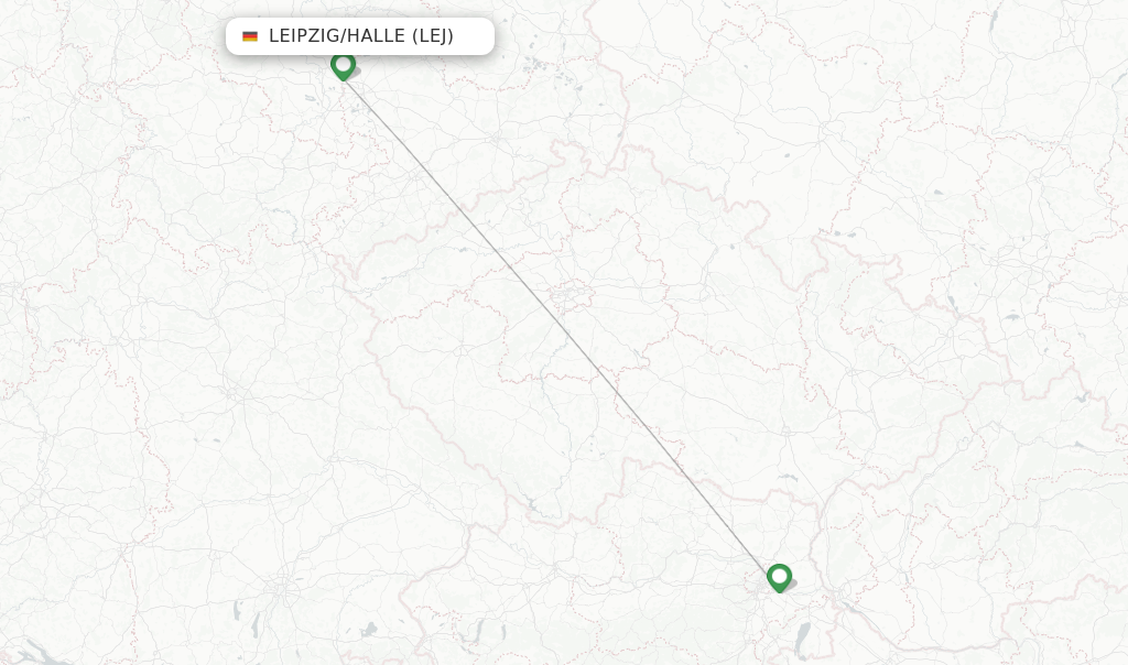 Route map with flights from Leipzig/Halle with Austrian