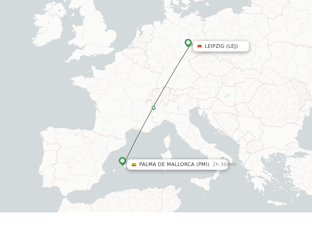 Flights from Leipzig/Halle to Palma de Mallorca route map