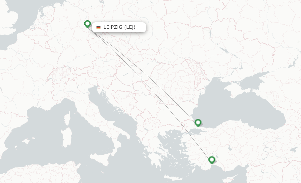 Route map with flights from Leipzig/Halle with Turkish Airlines