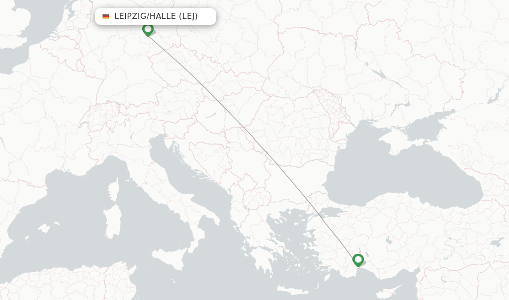 Route map with flights from Leipzig/Halle with SunExpress
