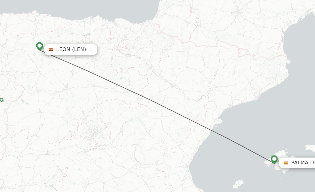 Flights from Leon to Palma de Mallorca route map
