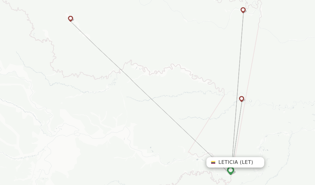 Route map with flights from Leticia with SATENA