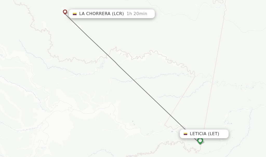 Flights from Leticia to La Chorrera route map