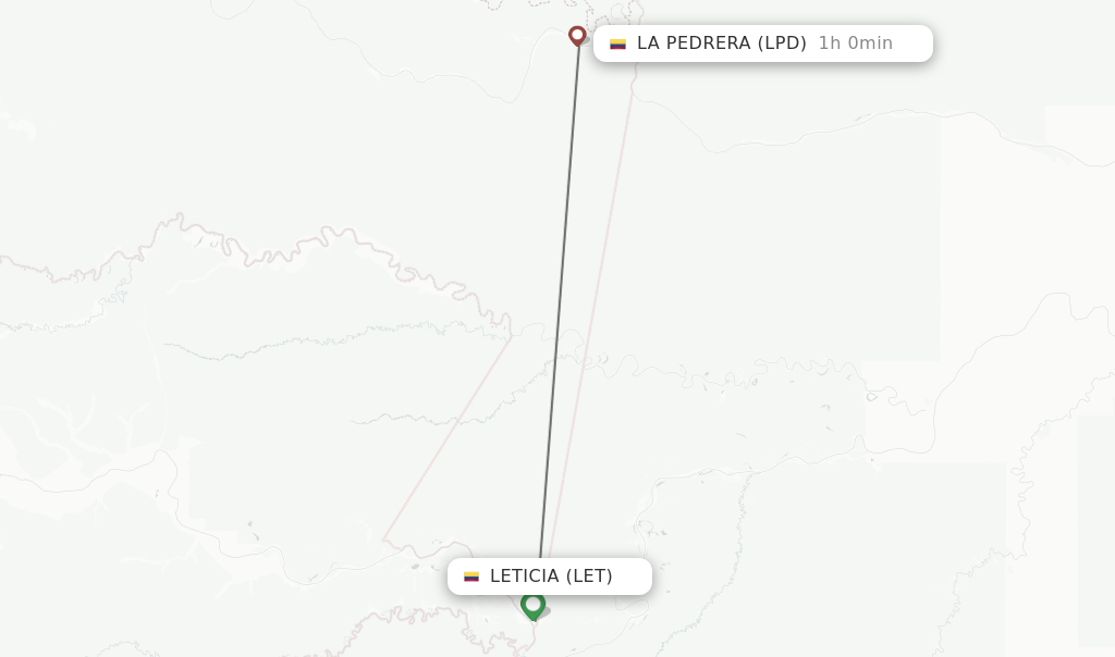 Flights from Leticia to La Pedrera route map