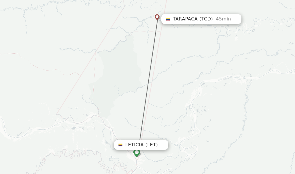 Flights from Leticia to Tarapaca route map