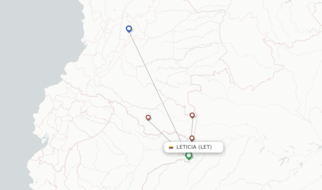 Flights from Leticia to Medellin route map