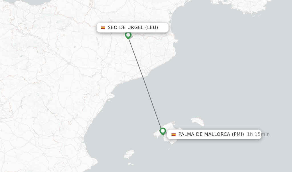 Flights from Seo De Urgel to Palma de Mallorca route map