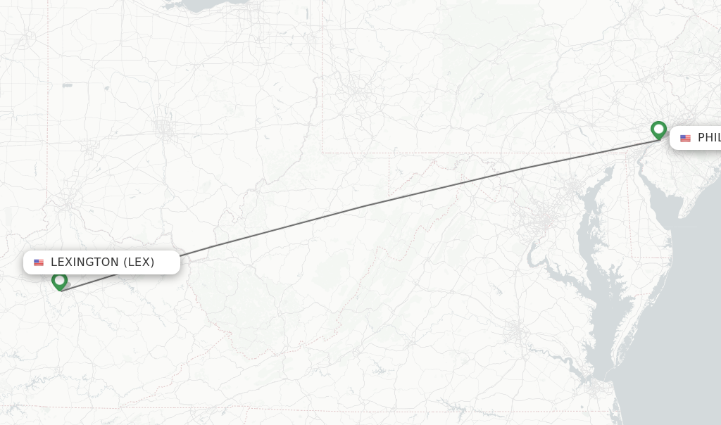 Flights from Lexington to Philadelphia route map