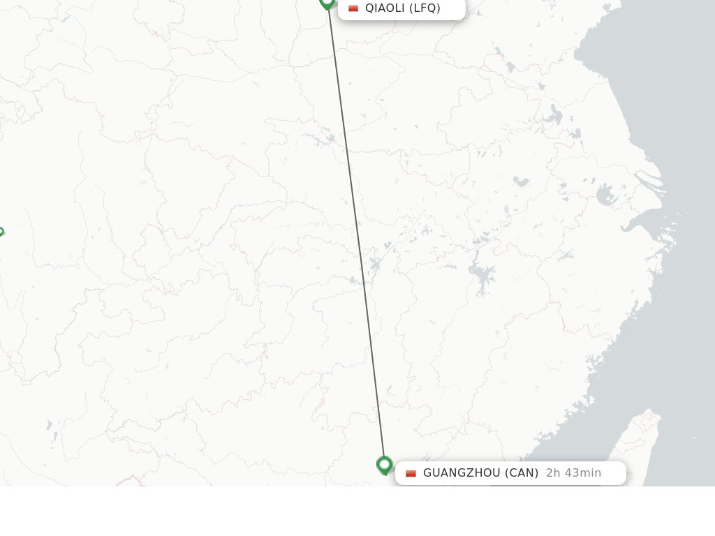 Flights from Qiaoli to Guangzhou route map