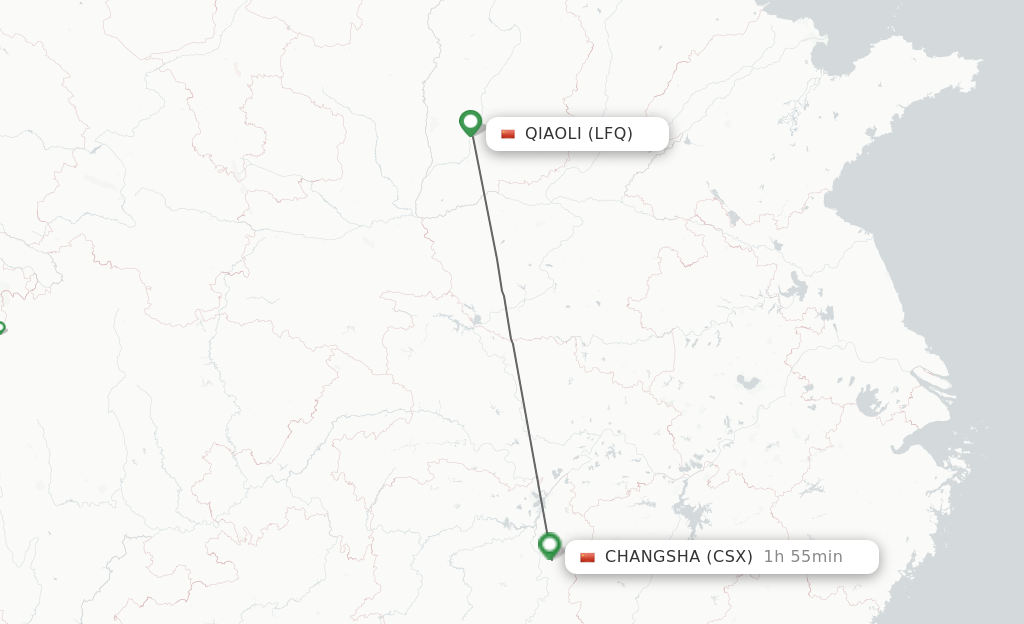 Flights from Changsha to Qiaoli route map