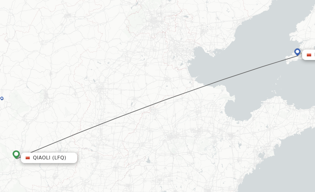 Flights from Qiaoli to Dalian route map