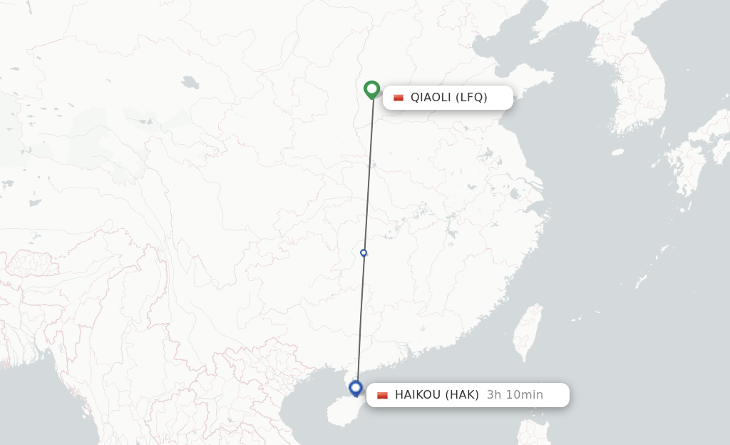 Flights from Qiaoli to Haikou route map