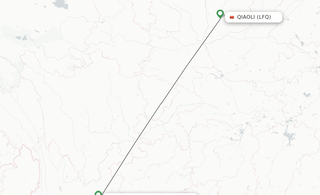 Flights from Qiaoli to Kunming route map