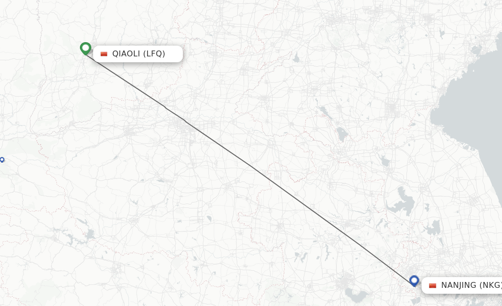 Flights from Qiaoli to Nanjing route map