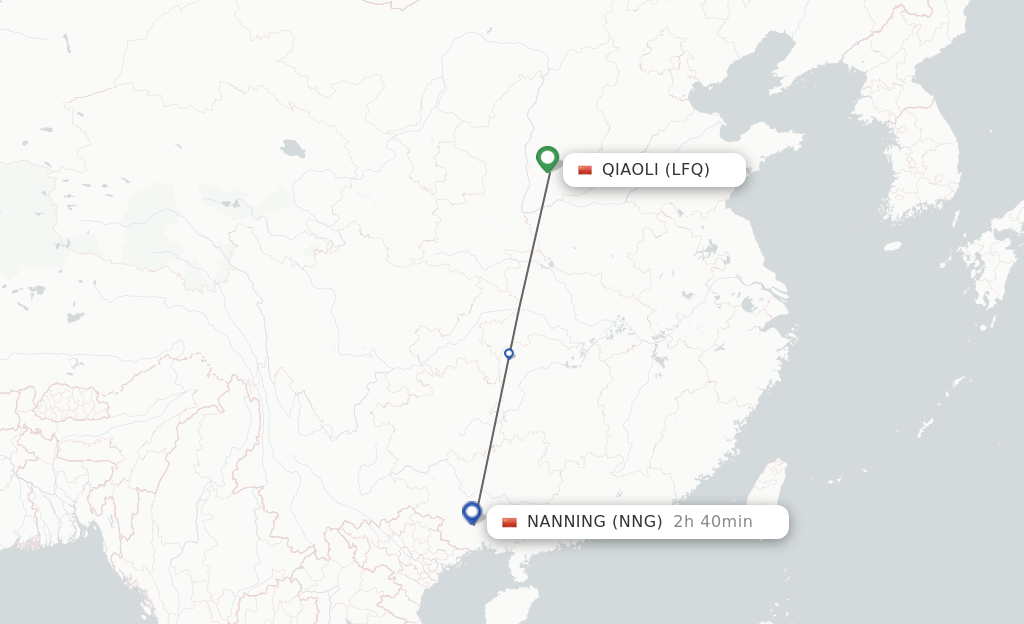 Flights from Qiaoli to Nanning route map