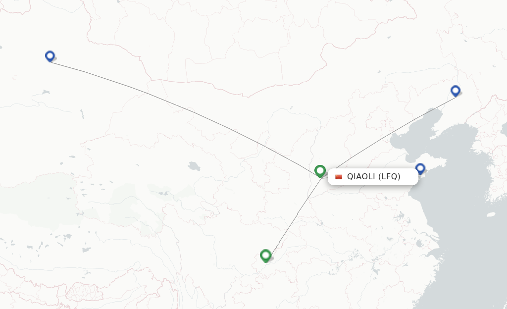 Route map with flights from Qiaoli with Qingdao Airlines