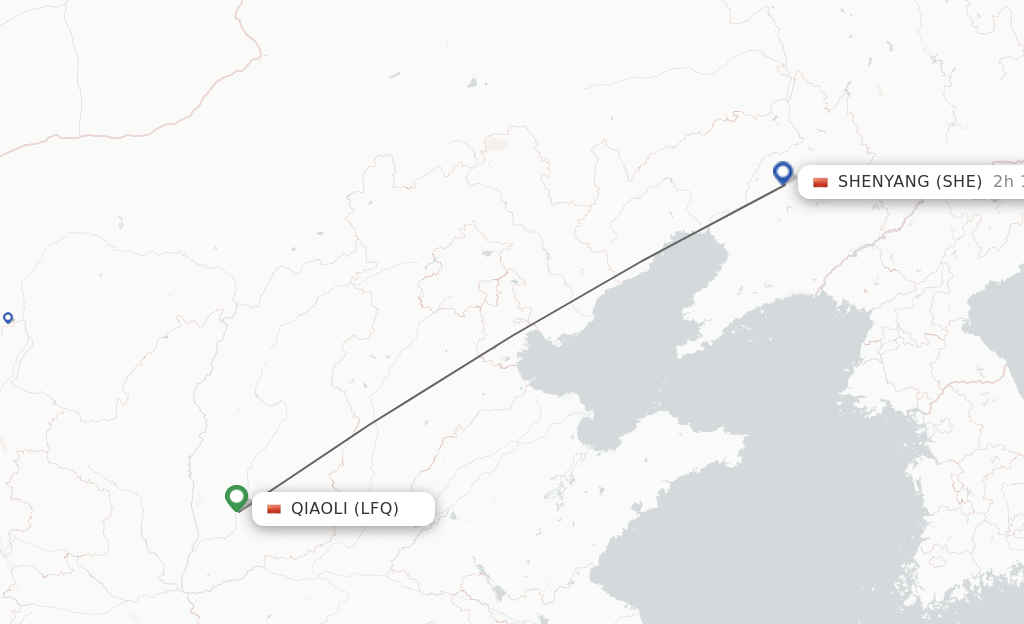 Flights from Qiaoli to Shenyang route map