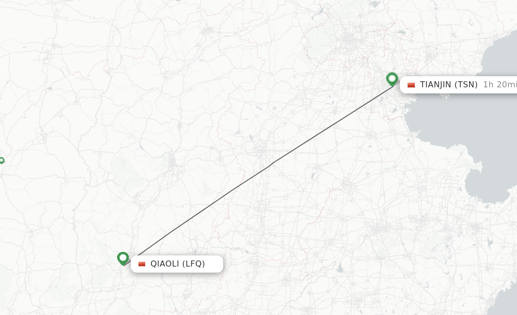 Flights from Qiaoli to Tianjin route map