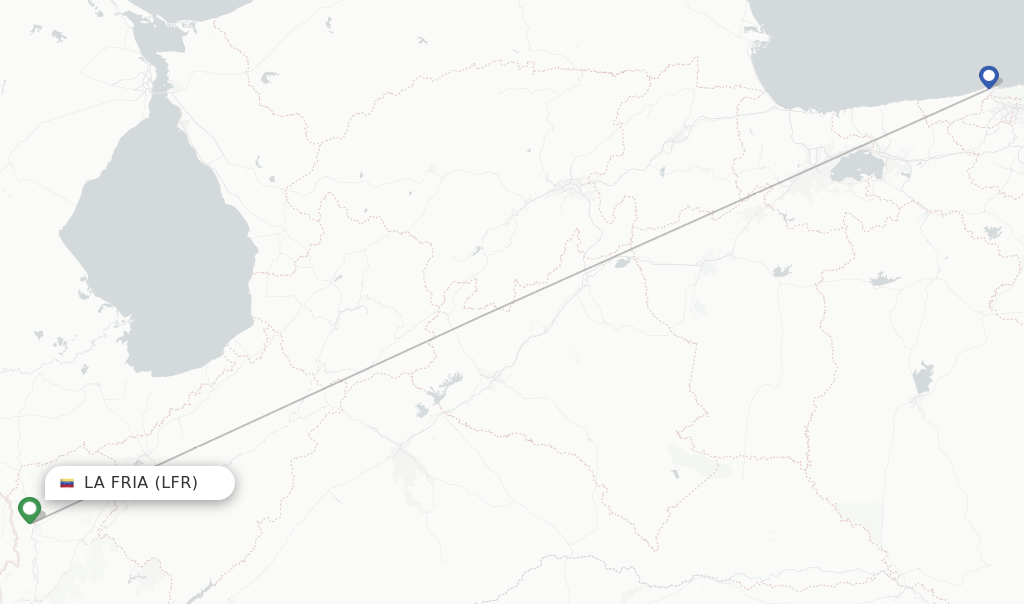 Route map with flights from La Fria with LASER Airlines