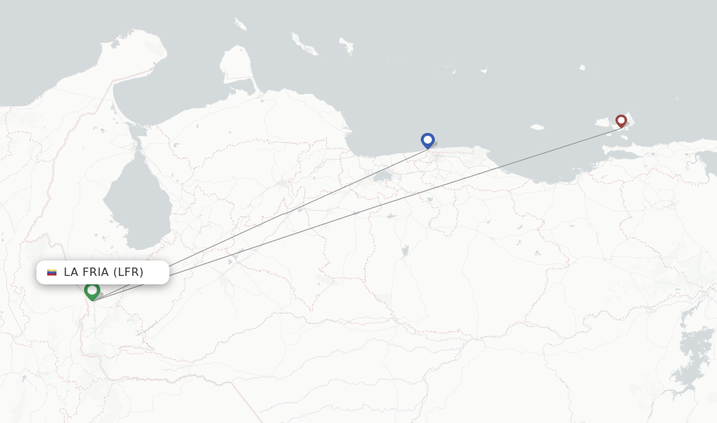 Route map with flights from La Fria with Conviasa