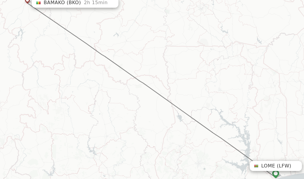 Flights from Lome to Bamako route map