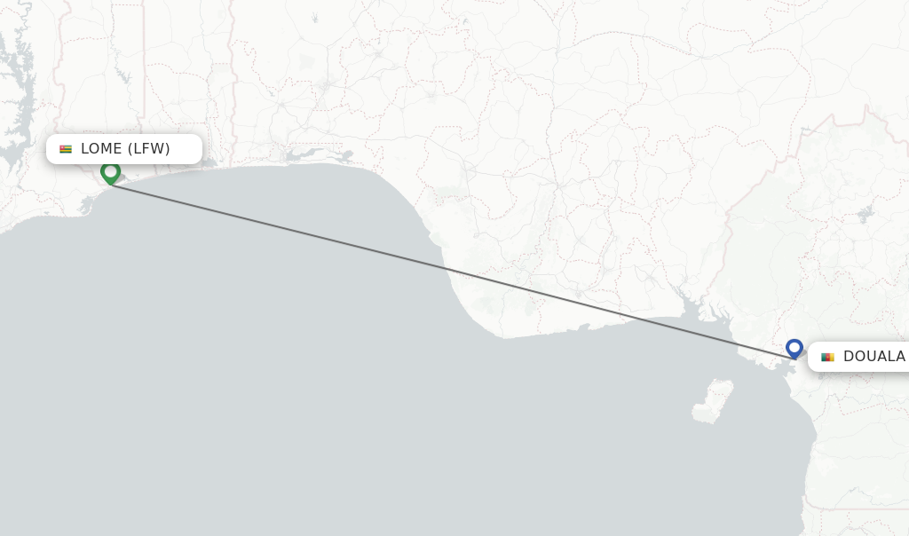 Flights from Lome to Douala route map