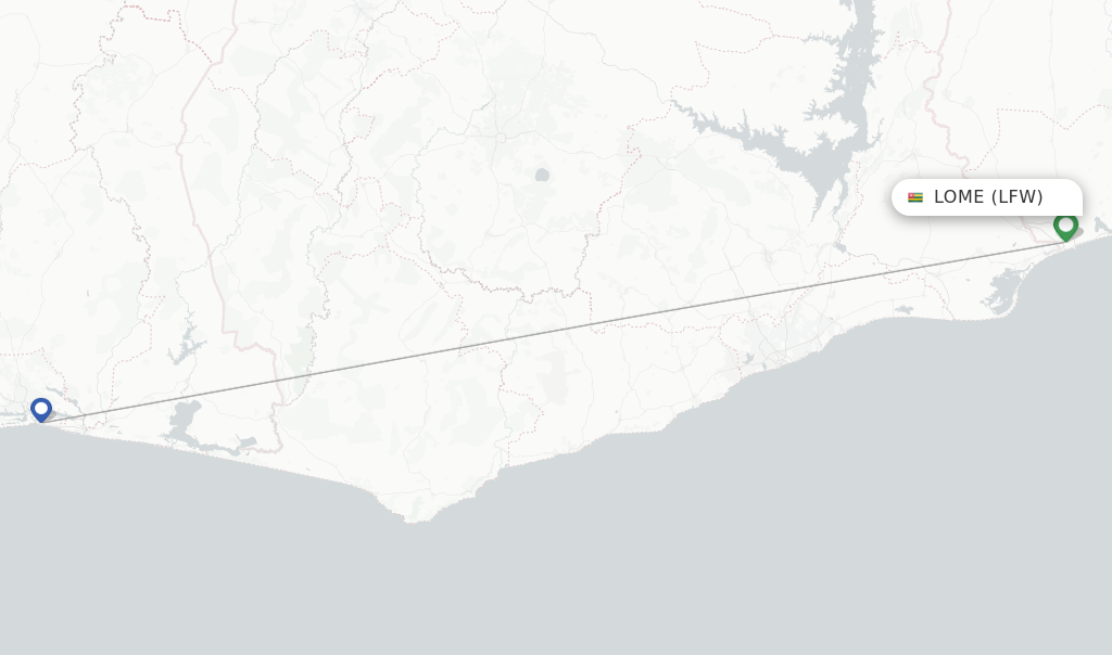 Route map with flights from Lome with Air Cote DIvoire