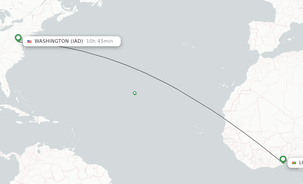 Flights from Lome to Dulles route map