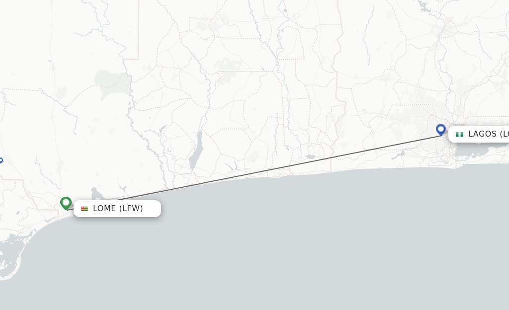 Flights from Lome to Lagos route map