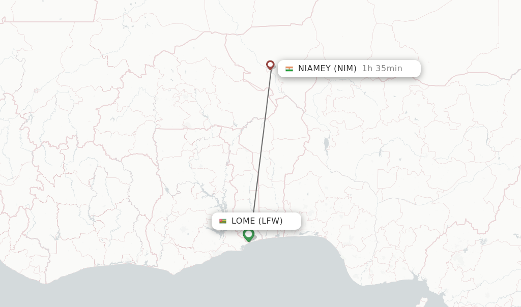 Flights from Lome to Niamey route map