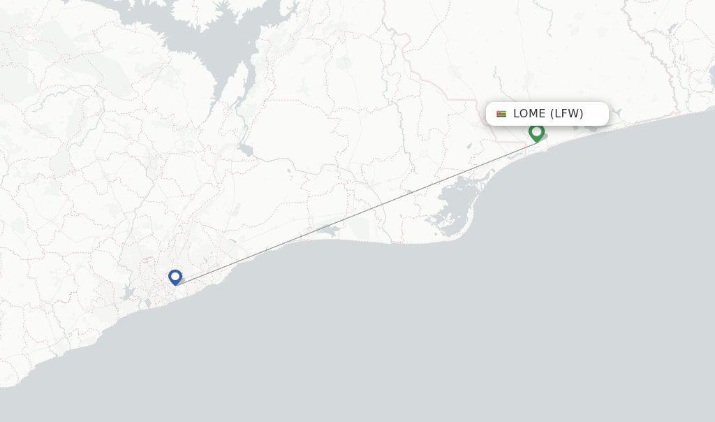 Route map with flights from Lome with Brussels Airlines