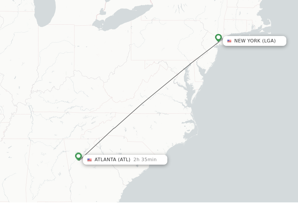 Flights from New York to Atlanta route map