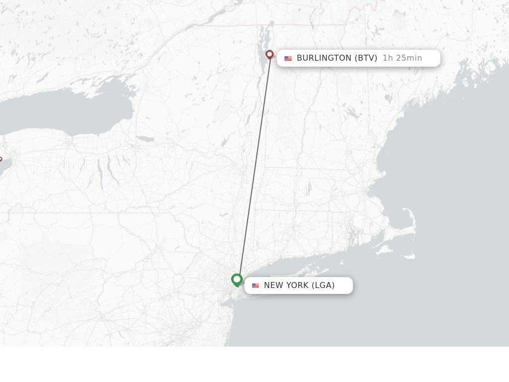Flights from New York to Burlington route map